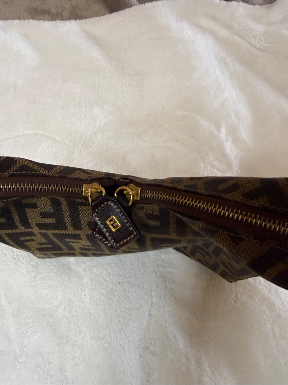 Fendi Brown and Black Zucca Canvas Shoulder Bag with Gold Hardware - Picture 8 of 12